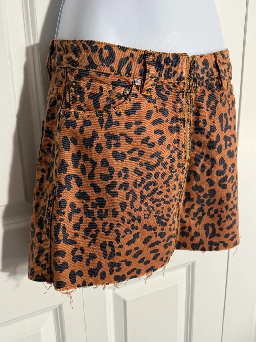 Free People Leopard Zip-Front Mini Skirt - Brown & Black